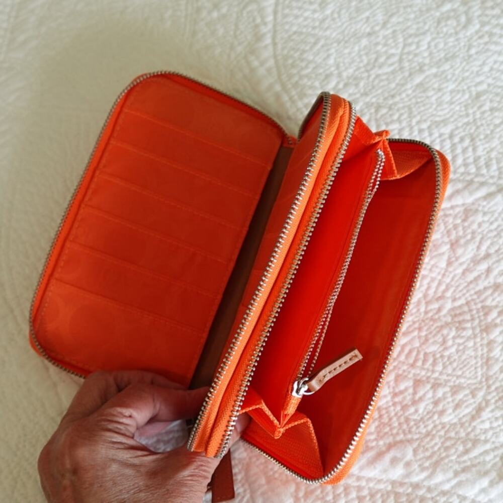 Joy Mangano Orange Card carrier Wallet Organizer / Double Zipper